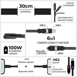 Кабель Rolling Square inCharge XL 30 см чорний (XLS01R) - мініатюра 2