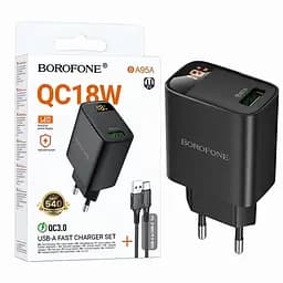 Зарядний пристрій Borofone BA95A USB-A та кабель Type-C 18W підтримка Quick Charge 3.0 чорний