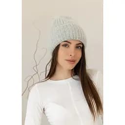 Теплая женская шапка Ангора Лили с флисовой подкладкой Серый