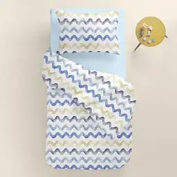 Дитяча постільна білизна в ліжечко WAVE CS2, бежевий (WaveBlueBeige_58LightBlue110x160_140) - мініатюра 2