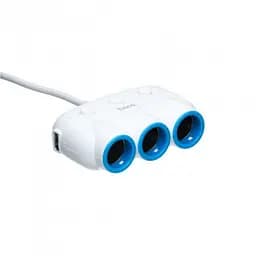 Автомобильное зарядное устройство, тройник разветвитель белый на 3 выхода + 2USB 2.1A Hoco C1 USB Hub