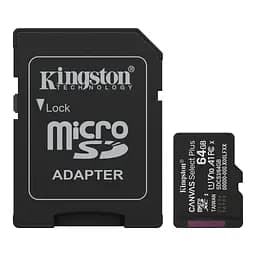 Kingston Карта пам'яті Kingston microSD 64GB C10 UHS-I A1 V10 R100MB/s + SD
