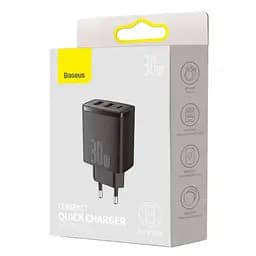 МЗП Baseus Compact Quick Charger 30W QC+PD (2USB-A/1C) (CCXJ-E) Чорний - мініатюра 3