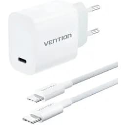 Зарядний пристрій 1xUSB-C 30W + USB-C cable М-М White Vention (G18W0-EU)
