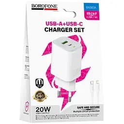 МЗП Borofone BAS83A Star PD20W+QC3.0 (1USB-A/1C) + кабель Type-C to Lightning White - мініатюра 4