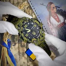 Наручний годинник чоловічий 004CMGRUAGD Тризуб золото Зелений камуфляж + Коробка. Patriot acs0031053 - мініатюра 2