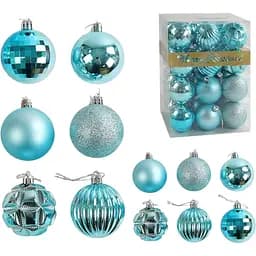 Набір новорічних прикрас 48 кульок для ялинки з блискітками, блакитного кольору (160797)