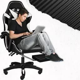 Крісло геймерське Yato Player з підставкою для ніг та масажем Black/Grey (100016) - мініатюра 8
