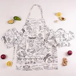 Набір MirSon №210 birds: прихватки, 2 шт., рукавиці, 2 шт., фартух, білий (2200006754169)