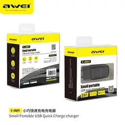 Блок зараджений адаптер мережевий Awei Small Portable C-821 вихід 1 USB 2A чорний - мініатюра 4