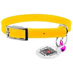 Нашийник для котів Waudog Glamour , шкіряний, з еластичною вставкою, з QR паспортом, 17-20х0,9 см, жовтий