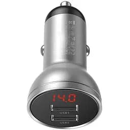 Автомобільний зарядний пристрій Baseus Digital Display Dual USB 4.8A Car Charger 24W CCBX-0S Silver