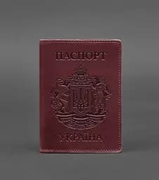 Кожаная обложка для паспорта с украинским гербом бордовая