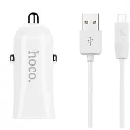 Автомобільний Зарядний пристрій 2USB Hoco Z12 White з кабелем USB-Lightning iPhone 6 2.4A