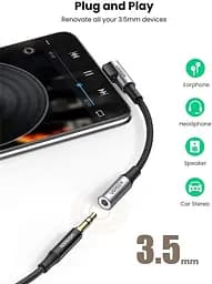 Перехідник Ugreen кабель Type-C - 3.5 mm для навушників Angled 10CM Gray (AV142) - мініатюра 6