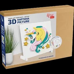 Картина 3D, Зіркова єдиноріжка , МДФ ґрунтоване, 18х18см, ROSA TALENT