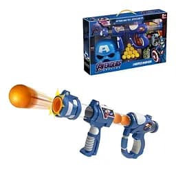 Помповий автомат блакитного кольору з 10 м'якими кульками та маскою героя Капітан Америка