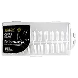 Типсы для наращивания ногтей BELEON False Nail Tips квадратные прозрачные С-4, 240 шт.