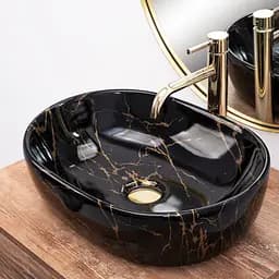 Умивальник Rea Amelia накладний black marble shiny REA-U8000, Чорний - мініатюра 5