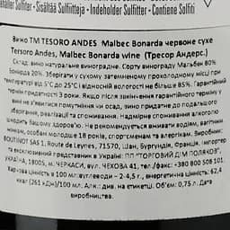 Вино Tesoro de los Andes Malbec Bonarda червоне сухе 0.75 л - мініатюра 3