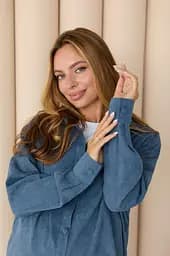 Жіноча сорочка для вагітних стилю oversize з мікровельвету Varna розмір L-XL Lullababe джинсова - мініатюра 10