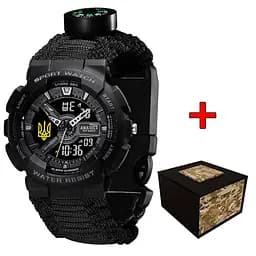 Чоловічий наручний годинник 005P Тризуб золото Black Паракордовий ремінець Black + Коробка Awarder acs0031888