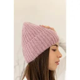 Теплая женская шапка Ангора Лили с флисовой подкладкой Розовый