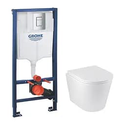 Комплект 4 в 1: Инсталляция Grohe Rapid SL 3 в 1 38772001 + Унитаз безободочный Kroner Armada WHI513636 RIMLESS с сиденьем Slim Duroplast / Soft-close / Quick relase (38772001KA513636)