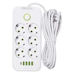 Мережевий фільтр-подовжувач SMART 6 розеток 5 USB 5 метрів, білий Yiwu HP-5-25 - мініатюра 16
