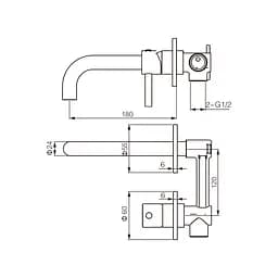 Змішувач для раковини VBI Milano Long brushed gold прихованого монтажу VBI-050103BG, Золотий - мініатюра 2