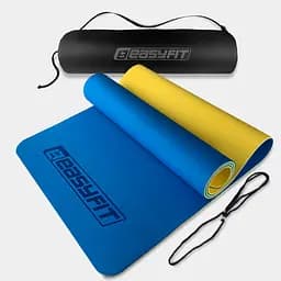 Коврик для йоги и фитнеса TPE+TC 6 мм двухслойный + Чехол синий-желтый EasyFit fit0025083