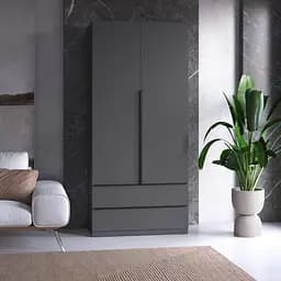 Шафа для одягу Vays M-30 Антрацит, 2 шухляди, з штангою та полицями, ЛДСП, 100×50×220 см – для спальні, вітальні, передпокою