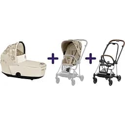 Люлька Cybex Mios Lux Simply Flowers Beige + Комплект текстилю Cybex Mios Simply flowers beige + Шасі для коляски Cybex Mios LS RBA Chrome Brown