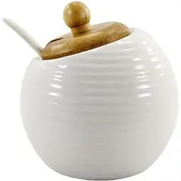 Цукорниця Interos порцелянова з ложкою та дерев'яною кришкою 320 мл PJ03396