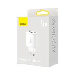 Зарядний адаптер мережевий БЖ Baseus Compact Charger 17 W 3 виходи USB (CCXJ020102) білий - мініатюра 2