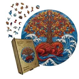 Деревянный пазл Мандала Дракона, А5, Деревянная коробка 35 элементов