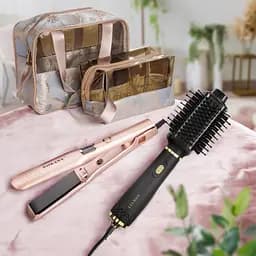 Подарунковий бокс фен-стайлер 1000 Вт з іонізацією + керамічний випрямляч + набір дорожніх косметичок ПВХ (2 шт.) CP2026-7