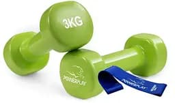 Гантели виниловые PowerPlay 4125 Achilles 2*3 кг Зеленые 2 шт + Резинка для фитнеса 7,5 кг (PP_4125_3kg_2in)