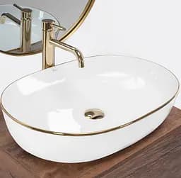 Умивальник Rea Cleo 61 підвісний white gold edge REA-U6211, Білий - мініатюра 2