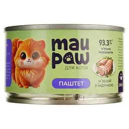 Полнорационный корм для взрослых кошек MAU PAW Паштет с индейкой консервированный 100 г