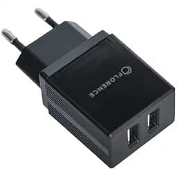Сетевое зарядное устройство Florence 2USB 2A Black (FL-1021-K)