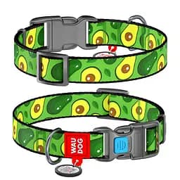 Нашийник для собак нейлоновий Waudog Nylon з QR-паспортом "Авокадо" пластиковий фастекс Ш 15 мм Д 25-35 см