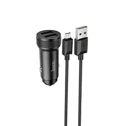 Адаптер автомобільний HOCO Micro USB Cable Level dual port car charger Z49 2 USB 12W набір чорний - мініатюра 3