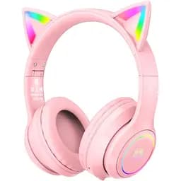 Накладні навушники Onikuma Bluetooth Gaming CAT with LED B90, 800mAh, BT5.0, AUX, 800mAh, 15h, pink