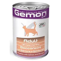 Вологий корм Gemon Cat Wet для дорослих кішок з лососем та креветками 415 гр