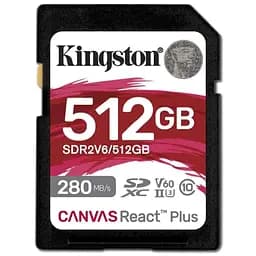 SDXC (UHS-II U3) Kingston Canvas React Plus 512Gb Class 10 V60 (R280MB/s, W150MB/s)
