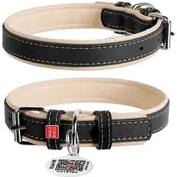 Ошейник для собак Waudog Soft с QR паспортом кожаный Ш 35 мм, Д 57-71 см черный