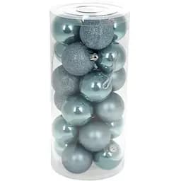 Набір святкових ялинкових куль діаметром 6 см колір блакитний світанок 24 шт глянцеві гліттер та матові