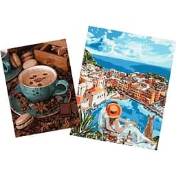 Набір для розпису по номерах Ideyka Італійська романтика 40х50 см та Натюрморт з кавою 30х40 см (СKHO1318)