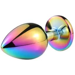 Анальная пробка SKN-MS58 с кристаллом хамелеон (размер M), Радуга